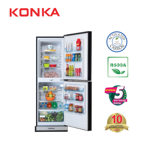 KONKA Refrigerator-KRT-240GB-2-Door, Upper Freezer (240 Ltr) Black Texture - Image 2