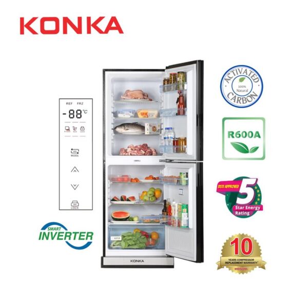 KONKA Refrigerator-KRT-282EIGB-Light Silver with Spot Upper Freezer, Electronics Control, Digital Display with Inverter Technology (282 LTR) - Image 2